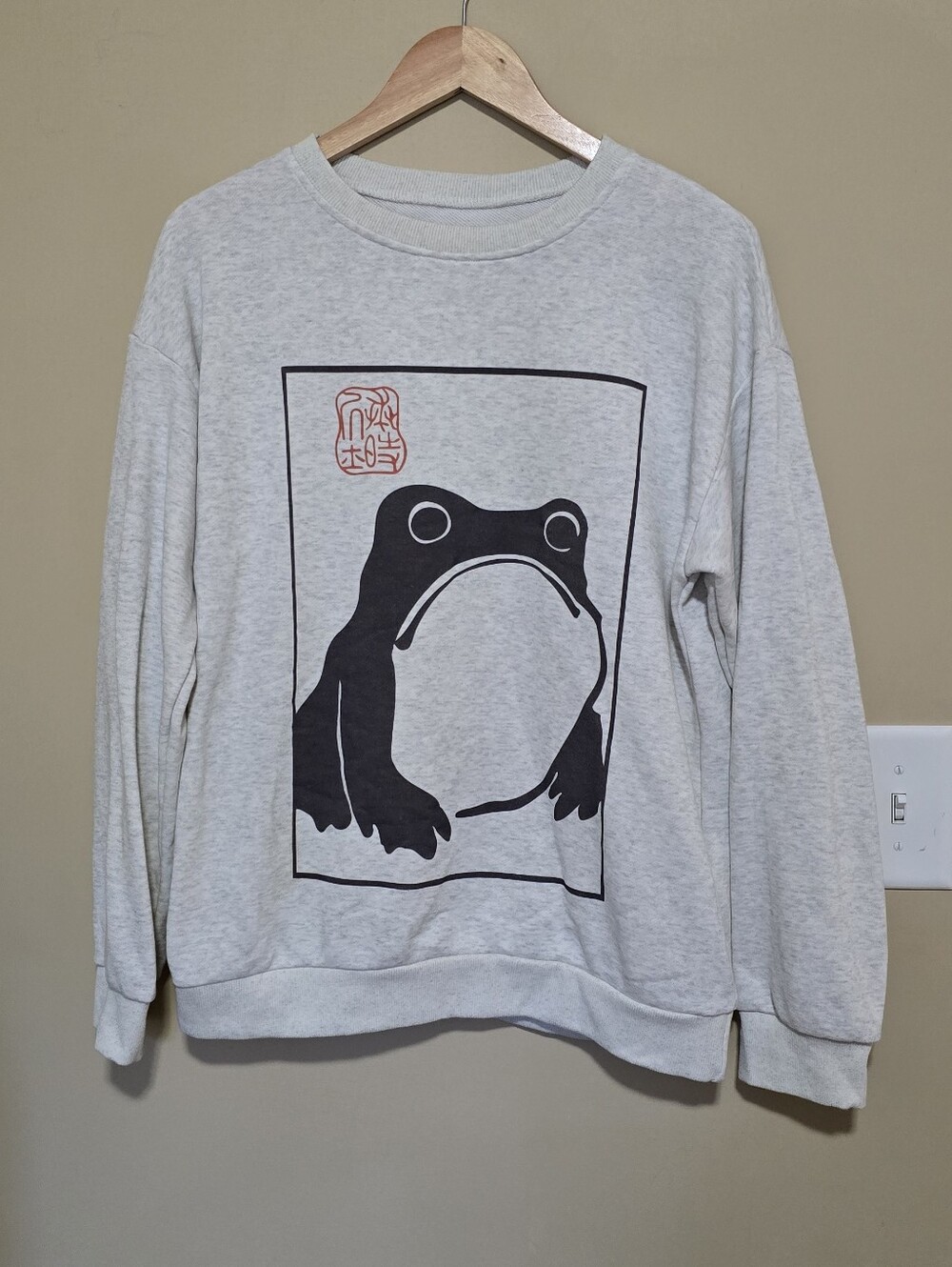 Light Gray Sweatshirt with Black Frog Graphic